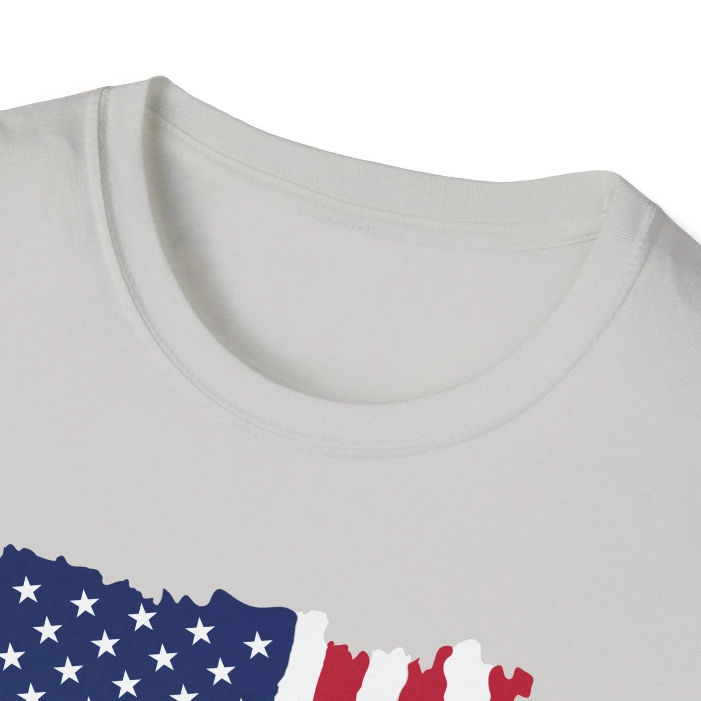 Close-up of the distressed vertical American flag graphic detailing faded colors and rugged texture on the soft