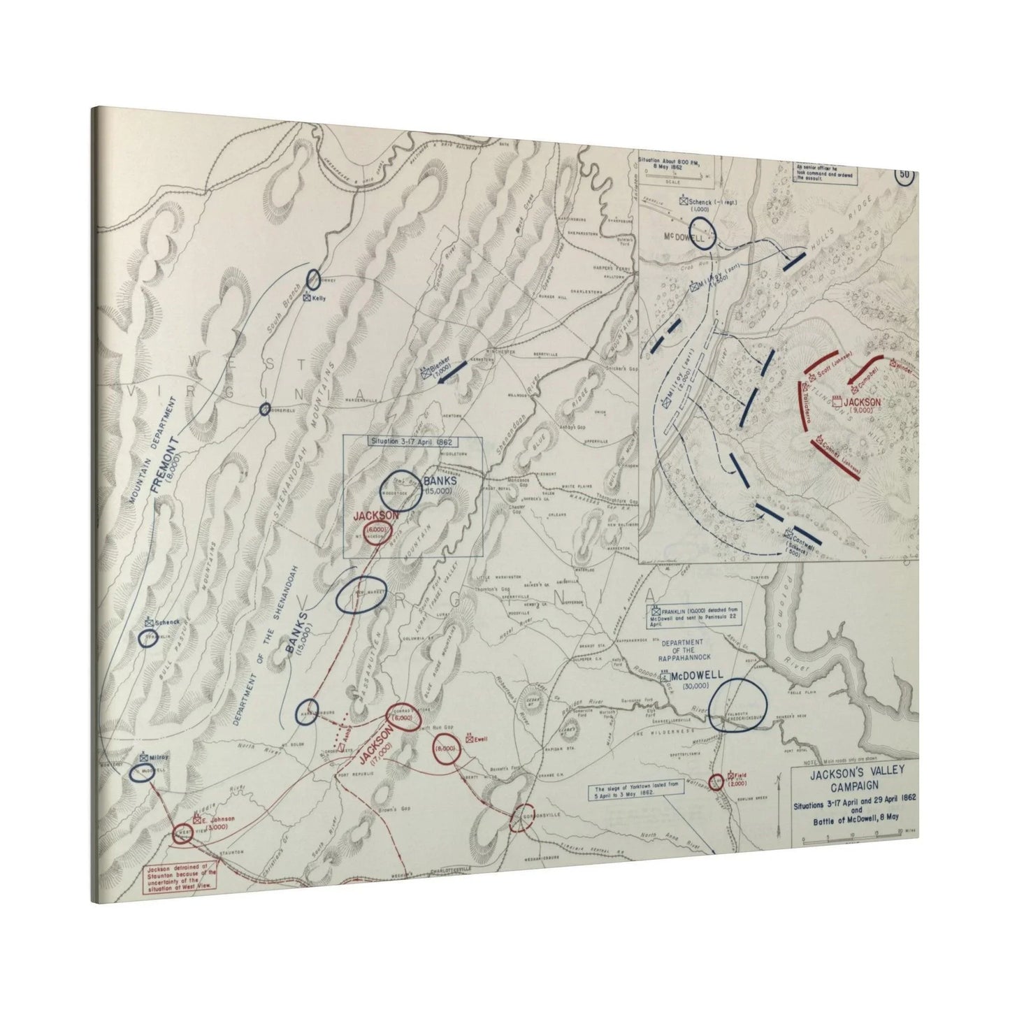 Close-up of canvas material with visible textured weave and subtle brushstroke details from the Battle of McDowell scene.