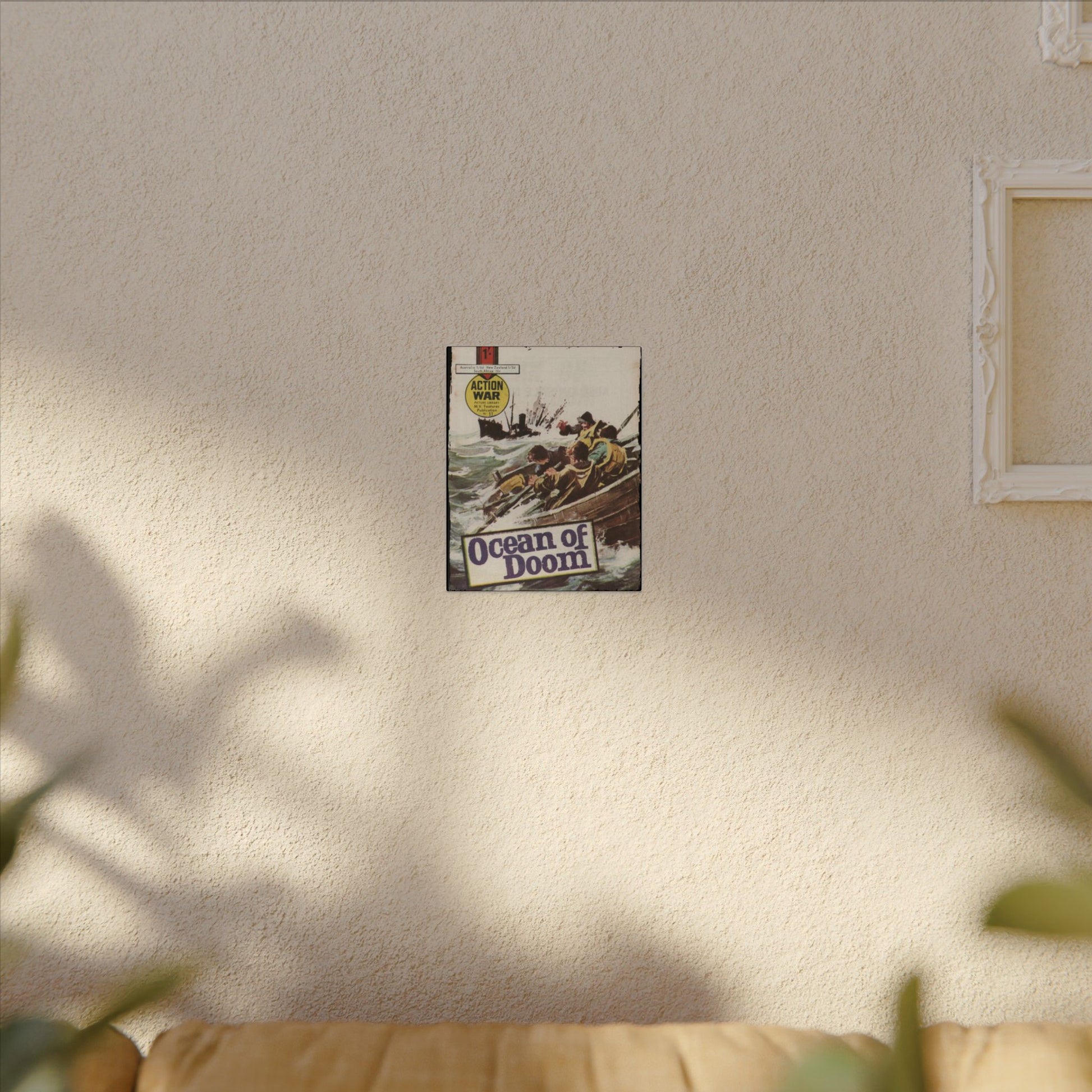 Close-up of the textured canvas surface highlighting the vibrant print details and crisp color edges of Action War #11.