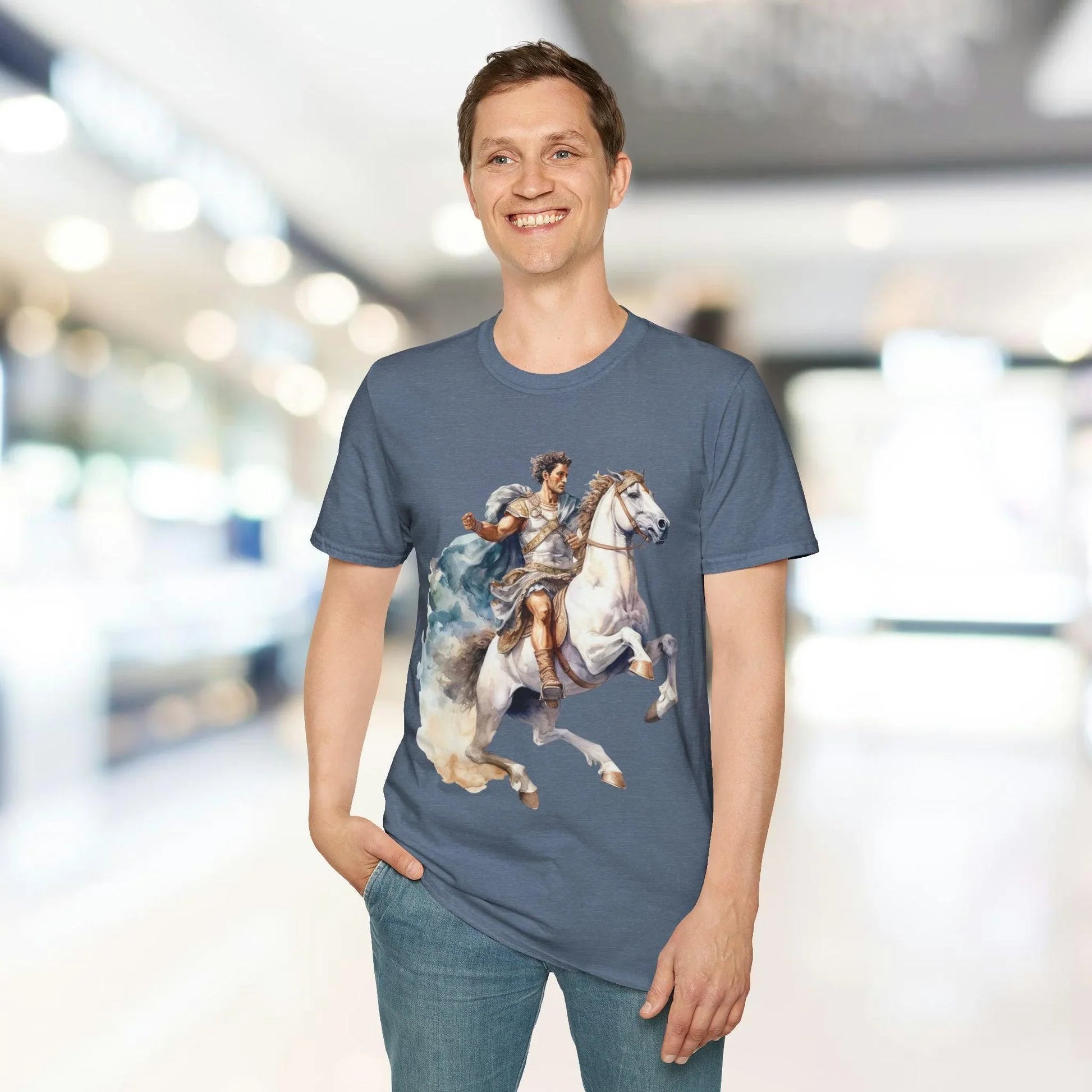 Close-up of the unisex fit label on the back neckline of the relaxed midnight navy cotton T-shirt, highlighting the soft