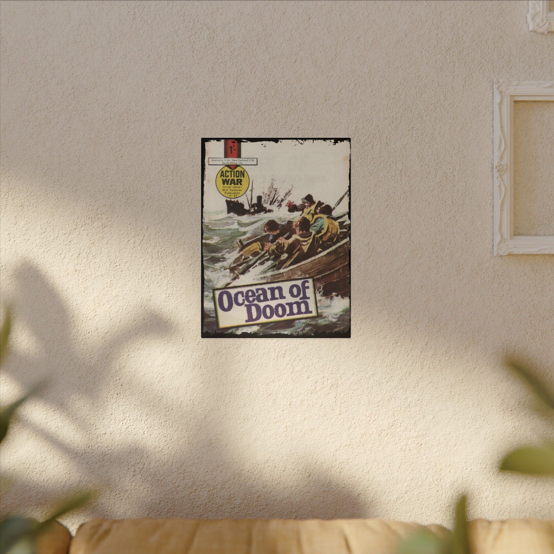 Close-up of the canvas edge showing textured material and precise stitching, highlighting the artwork's durability and