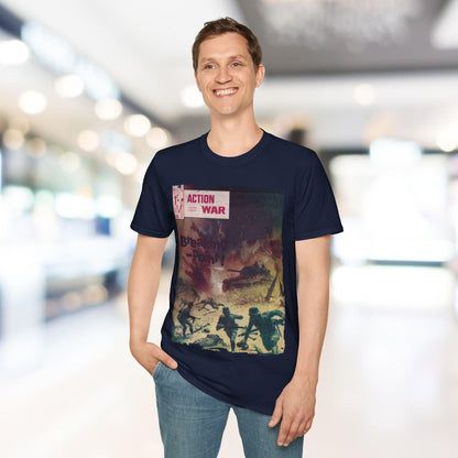 Close-up of the unisex softstyle T-shirt's fabric texture showcasing the smooth, lightweight cotton blend and relaxed fit