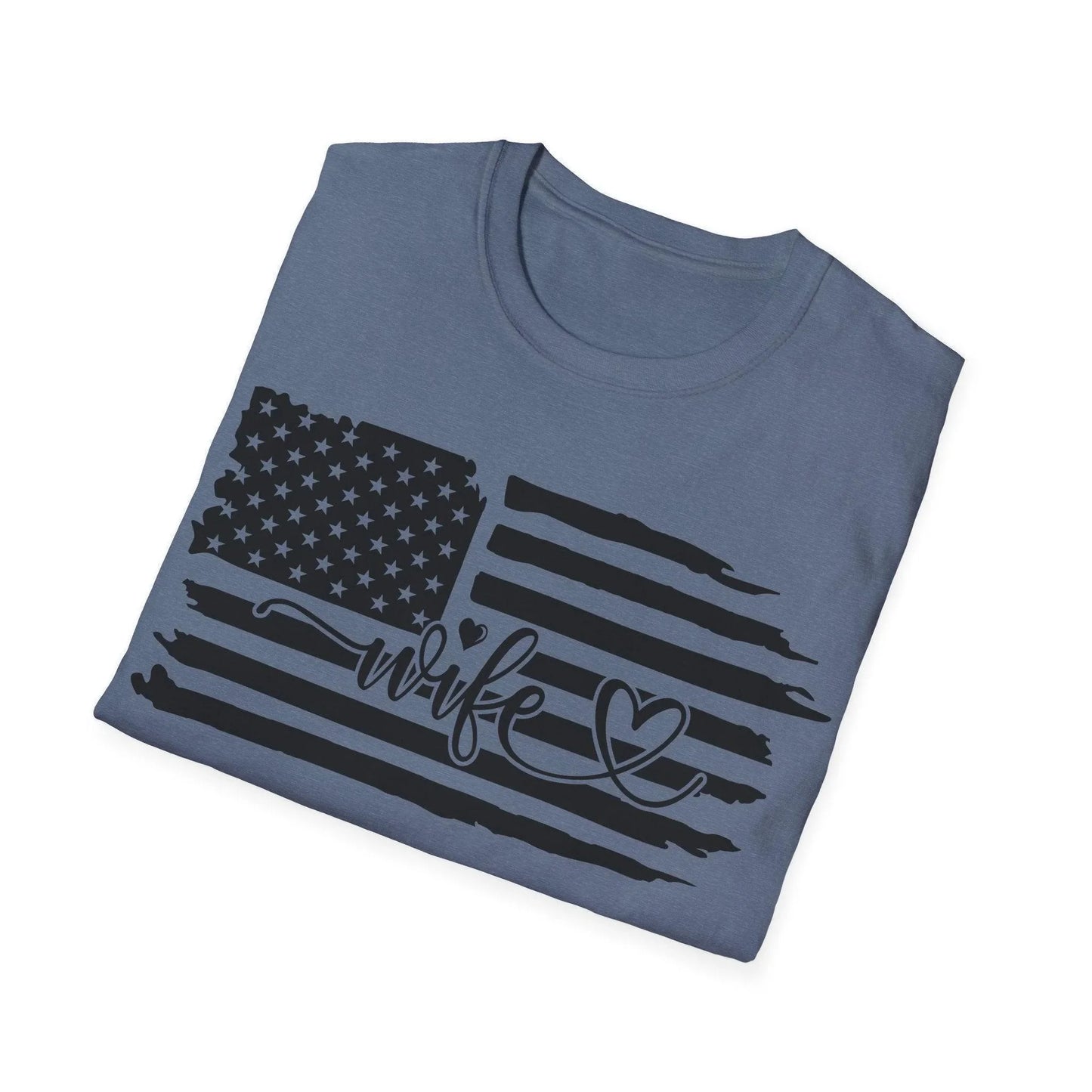 Close-up of the distressed American flag design on the black fabric, showcasing the vintage B&W pattern and soft cotton