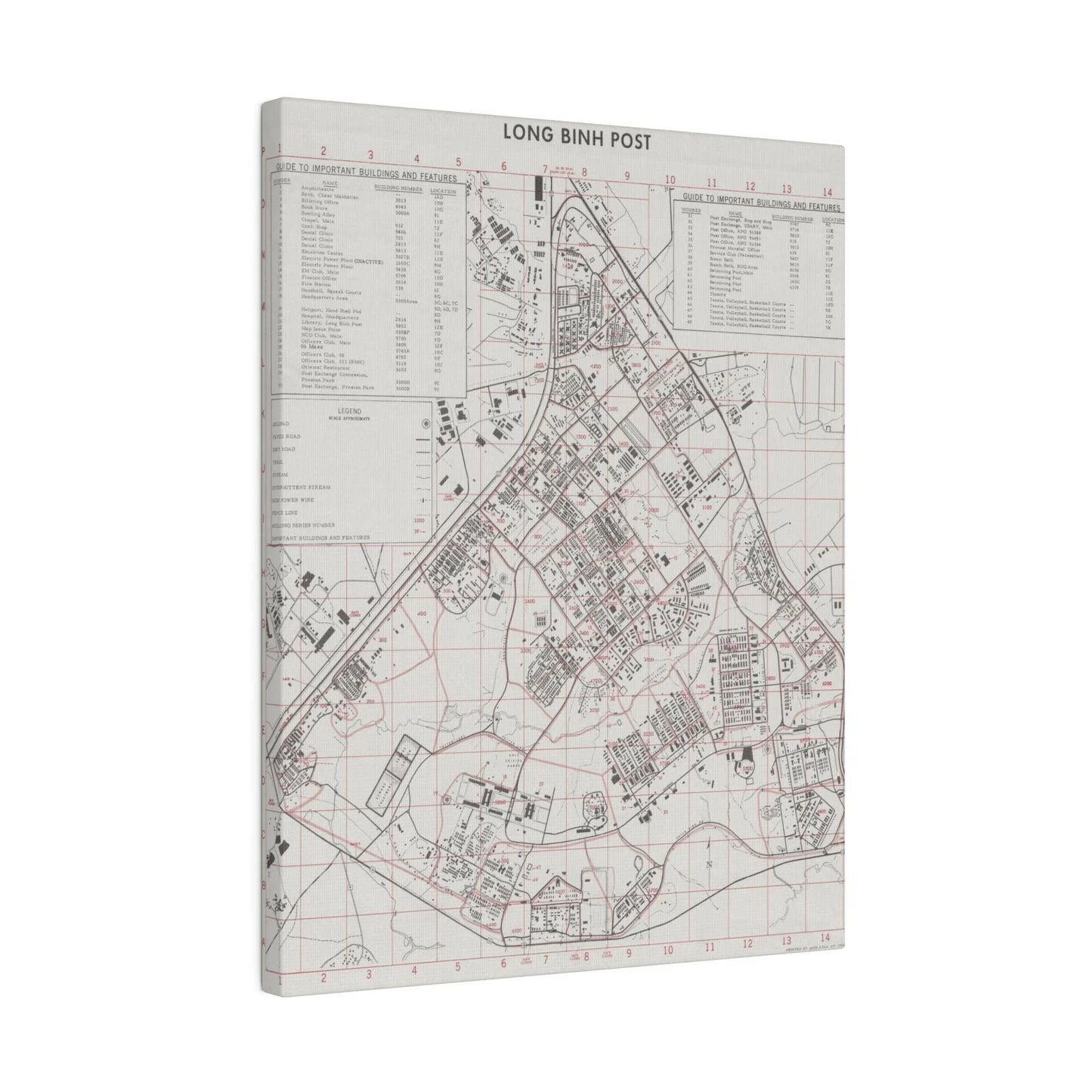 Detail shot of the canvas showcasing textured brushstrokes and subtle color variations of the Long Bình Post, Vietnam 1972