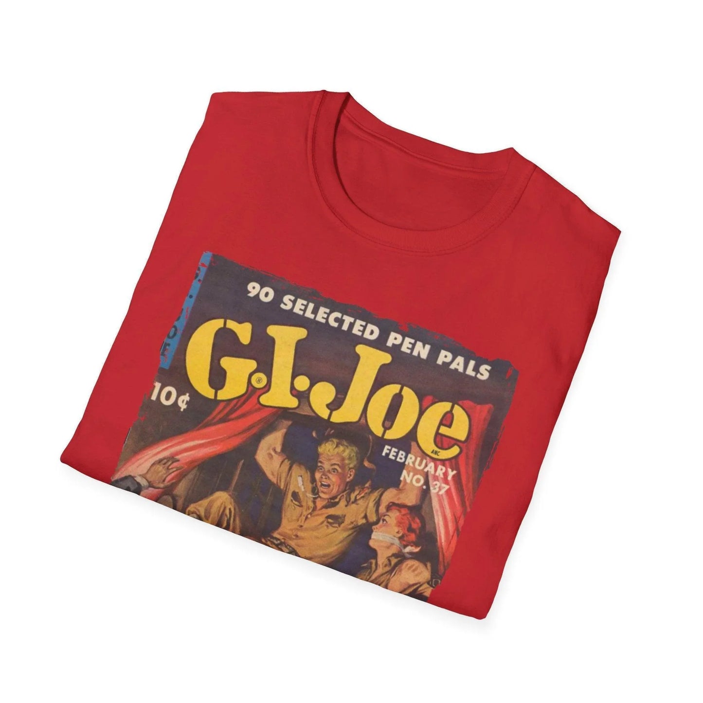 Close-up of the G.I. Joe No.37 T-shirt’s neckline and subtle printed detail on soft 100% cotton fabric with relaxed fit in