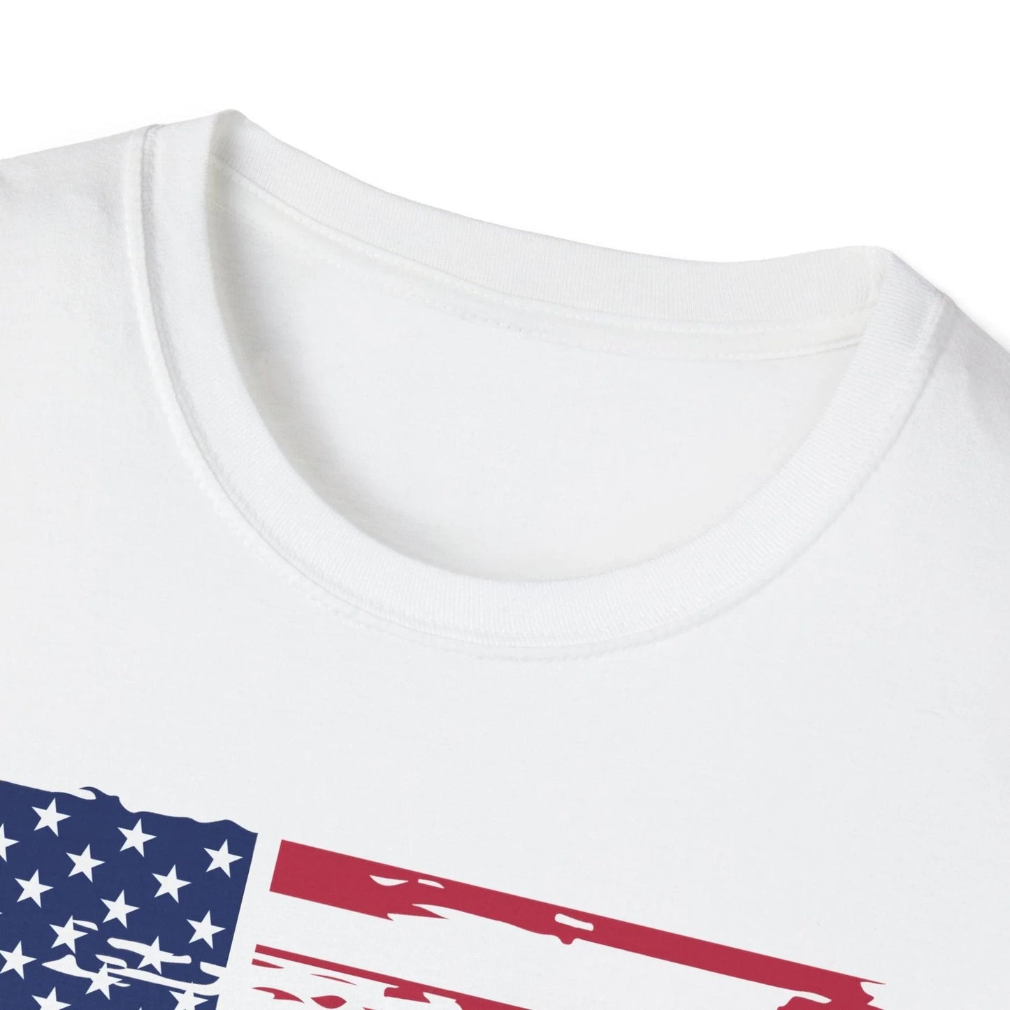 Close-up of distressed American flag pattern on soft cotton fabric highlighting frayed edges and vintage print detail