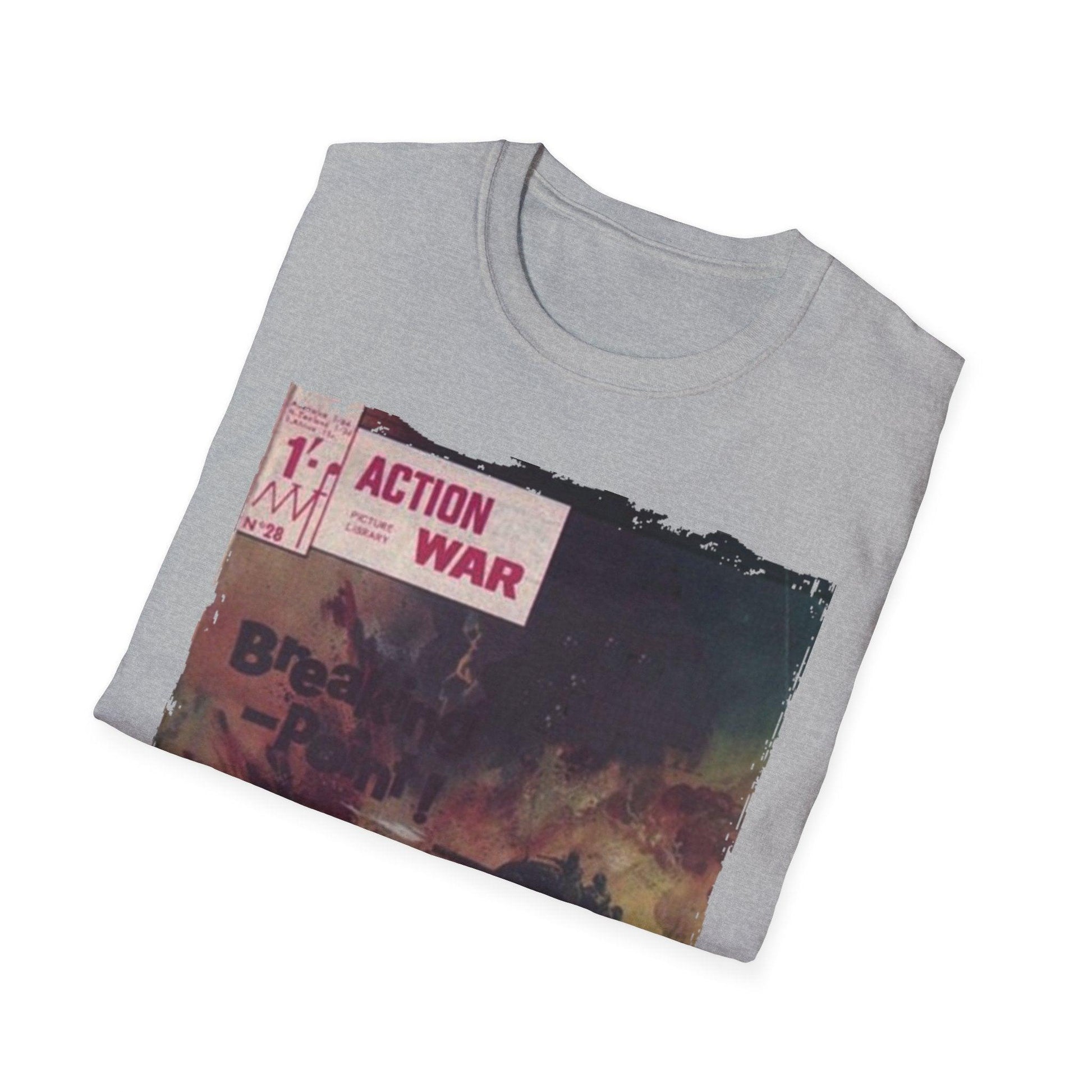 Close-up of the unisex softstyle T-shirt's fabric weave and reinforced stitching at the neckline in vibrant red color.