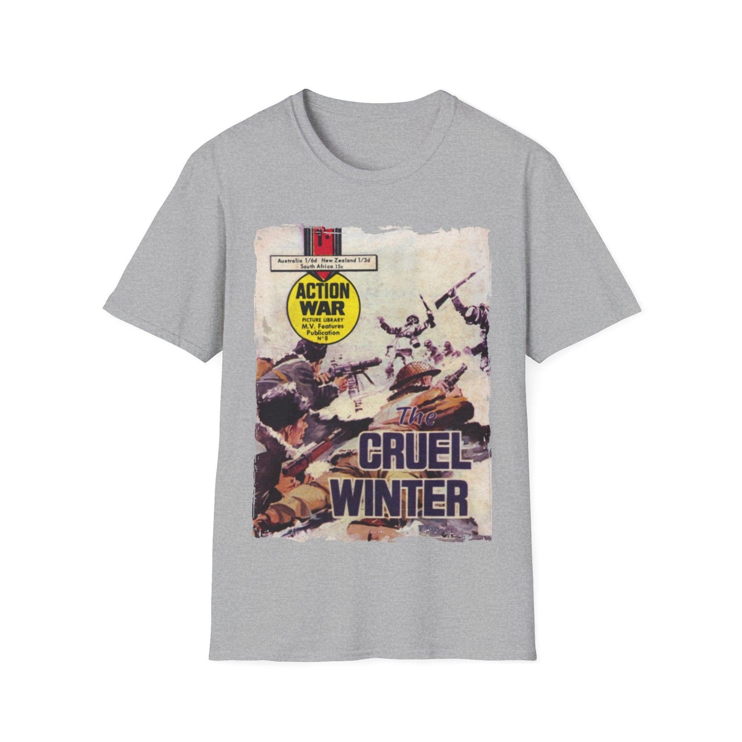 Close-up of the unisex softstyle fabric showing the smooth texture and deep navy color from a front angle with visible