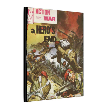 Close-up of the textured canvas surface showing subtle brushstroke details and the vintage-style "Action War #22" logo in