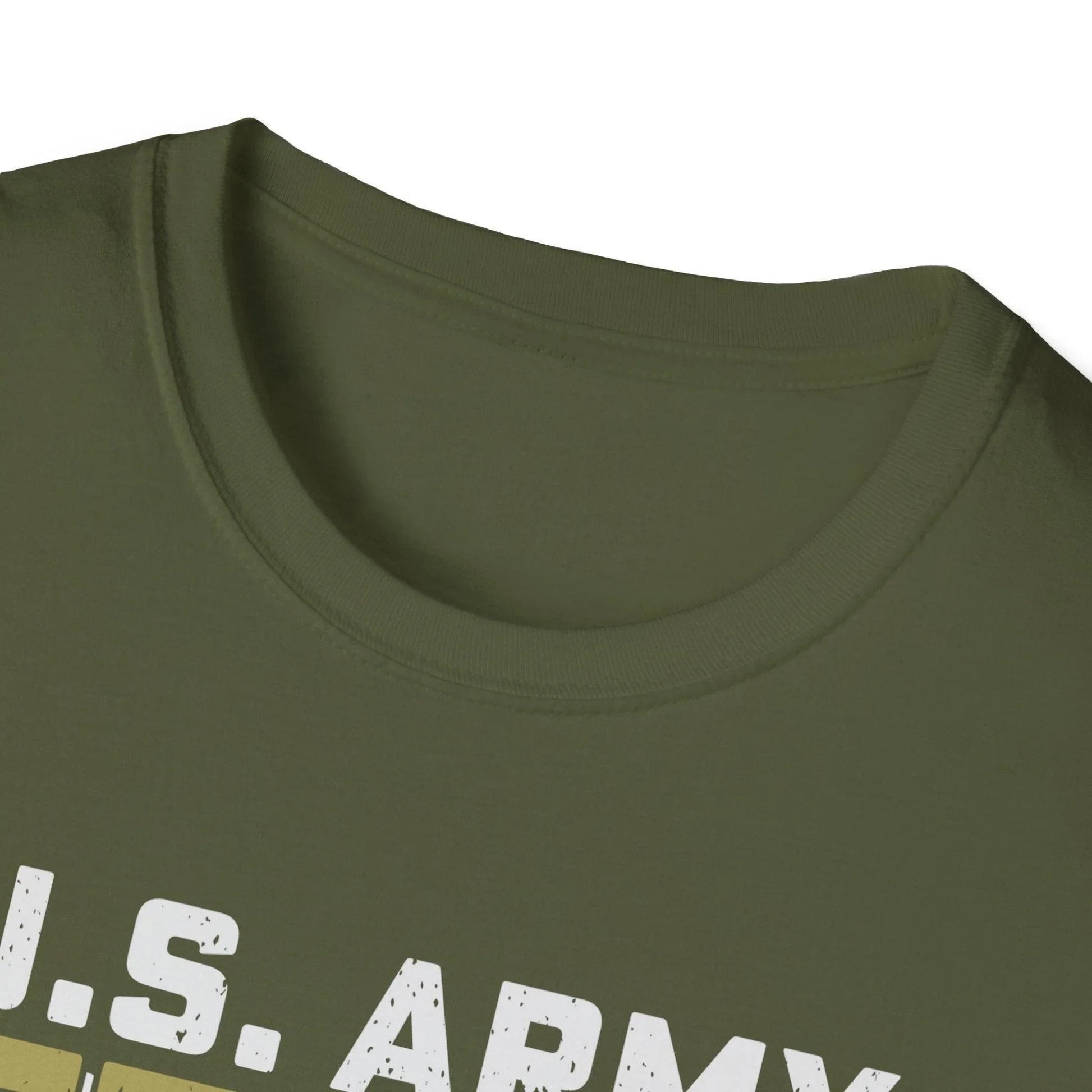 Close-up of the army-themed graphic print on the chest area, highlighting detailed design elements and vibrant ink on the