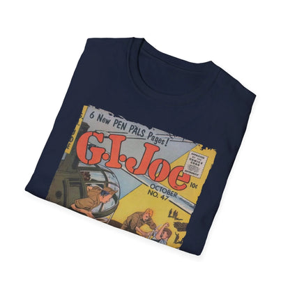 Close-up of the soft, heather gray fabric showing subtle texture and stitched neckline detail of the G.I. Joe No.47 unisex