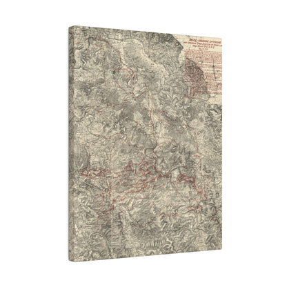 Close-up of the G.H.Q. map's textured canvas surface and detailed hand-painted markings from a top-down perspective.