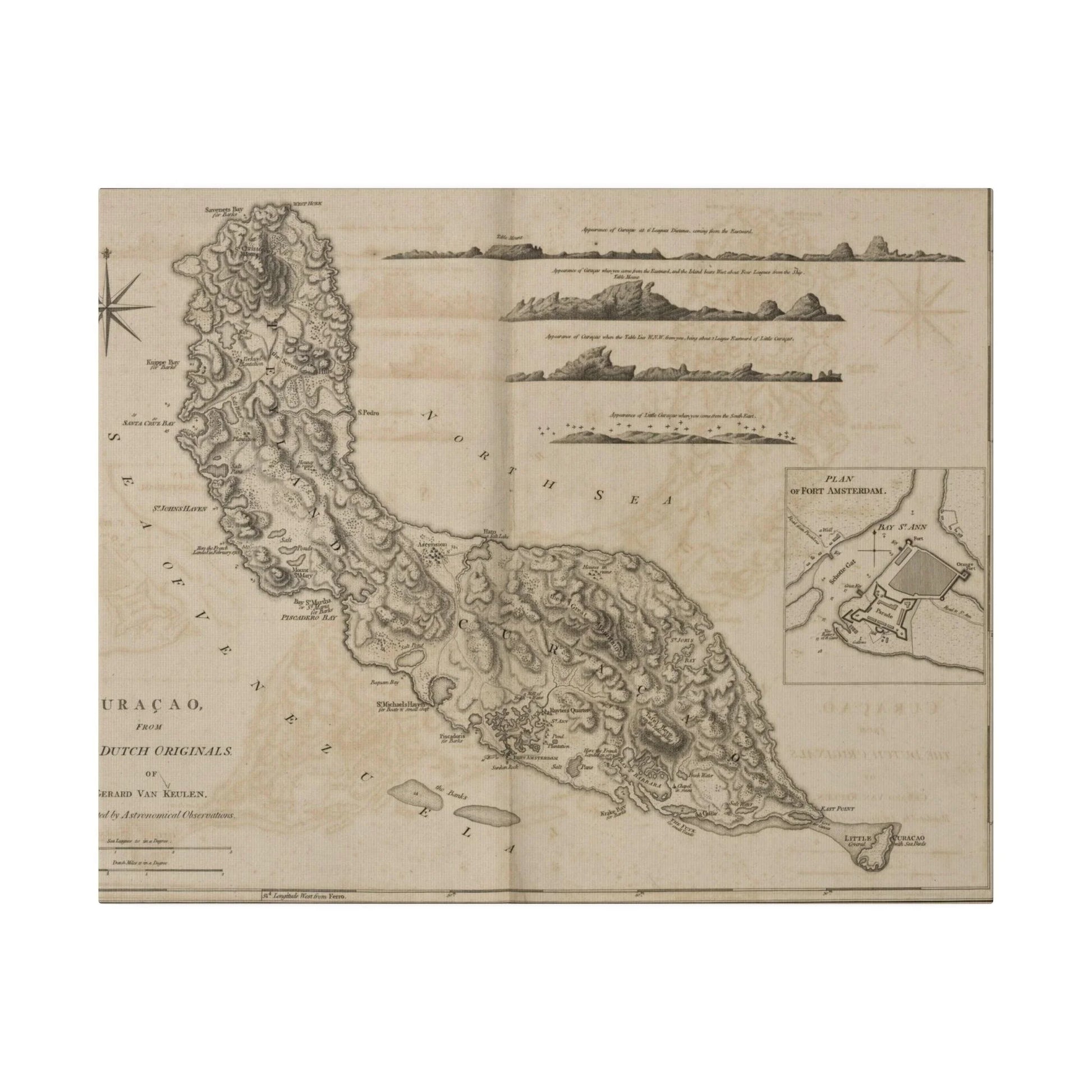 Detailed view of the canvas texture highlighting the vintage map detail and calligraphy in the lower corner.