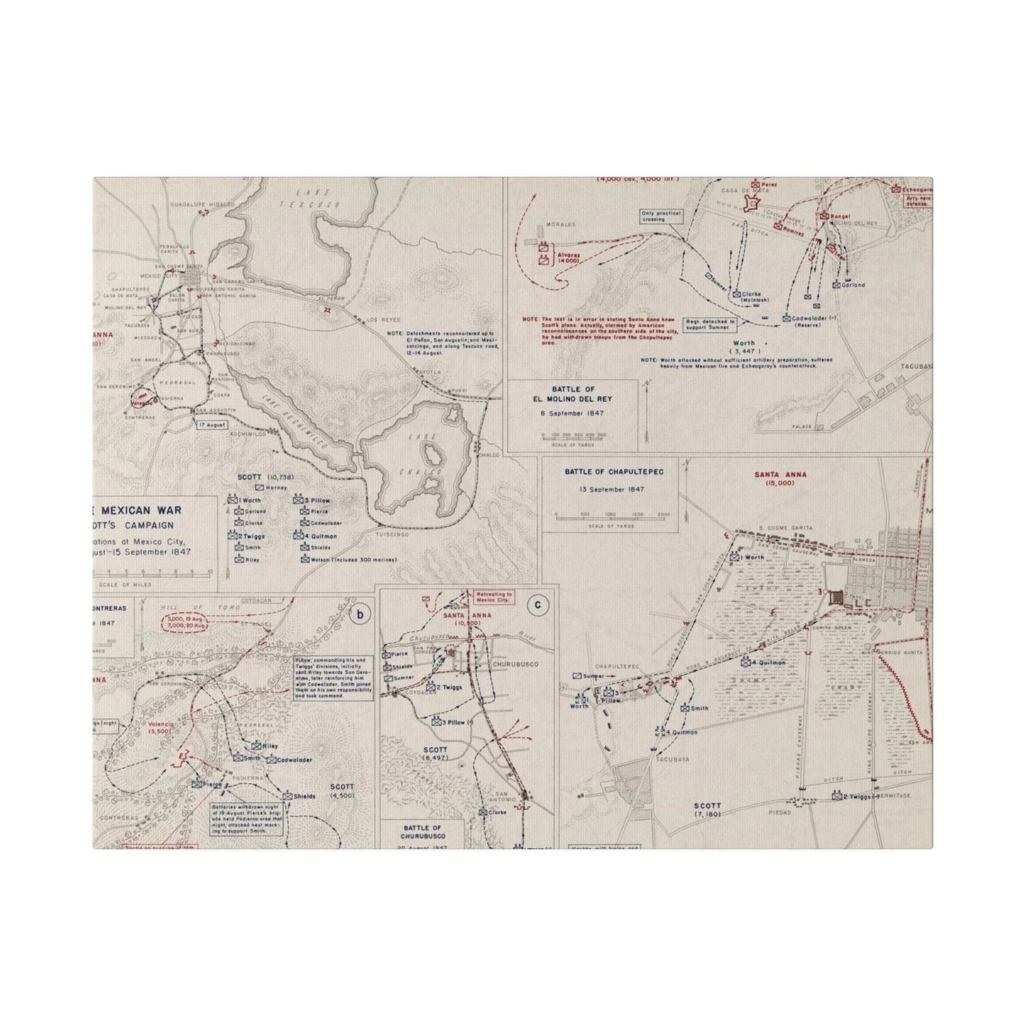 Close-up of textured canvas surface highlighting vintage coloration and brushstroke detail from Scott's Mexican War campaign