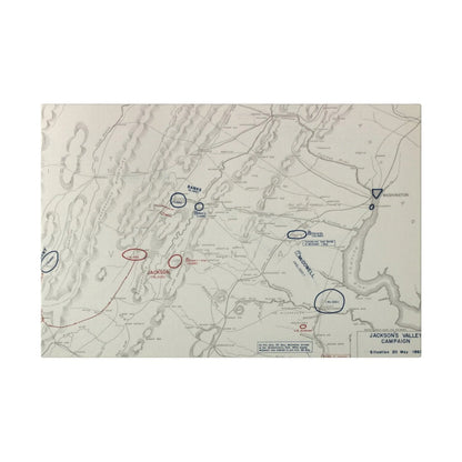 Close-up of detailed canvas texture and subtle brushstrokes depicting the 1862 Jackson's Valley Campaign scene from a