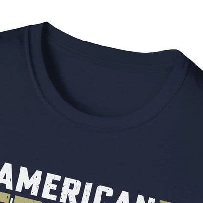 Close-up of the I AM NOT A HERO T-shirt's neckline showing reinforced stitching and smooth cotton fabric texture from a