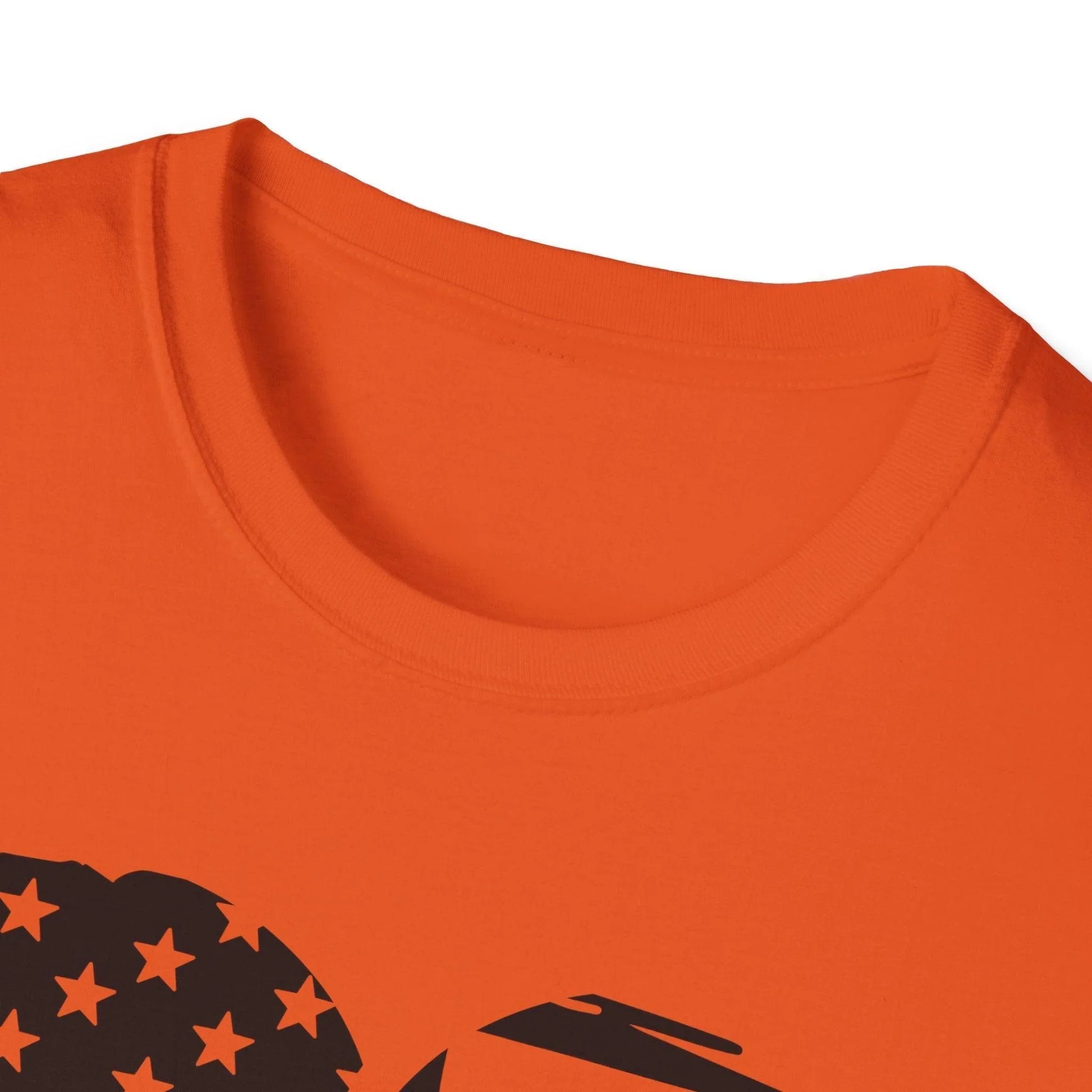 Close-up of the American Heart B&W unisex softstyle T-shirt's crisp black fabric with subtle knit texture and reinforced