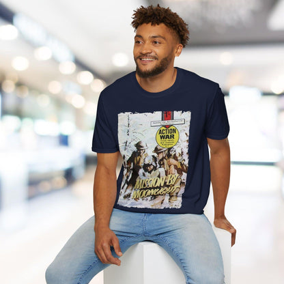 Close-up of the unisex softstyle T-shirt's fabric texture and subtle heather pattern highlighting the relaxed fit and crew