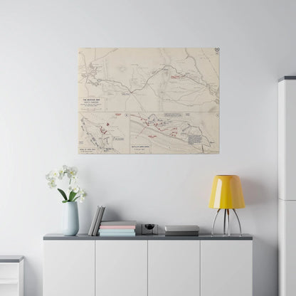 Detail of canvas fabric texture and subtle color variations highlighting the aged, weathered finish from a close-up angle.