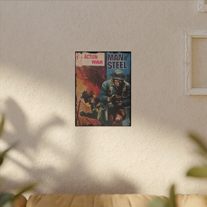 Close-up of the textured canvas surface featuring subtle brushstroke details and vibrant color blending from the Action War