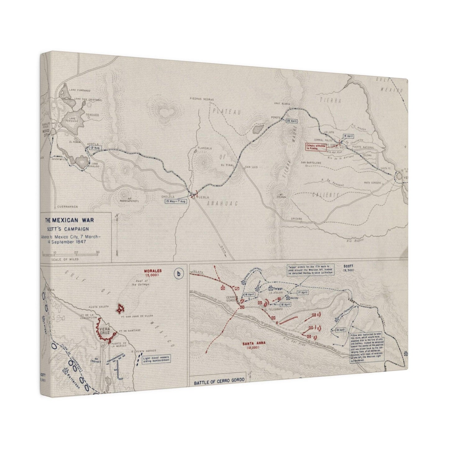 Close-up of textured canvas surface highlighting detailed brushwork and subtle color variations in the military campaign