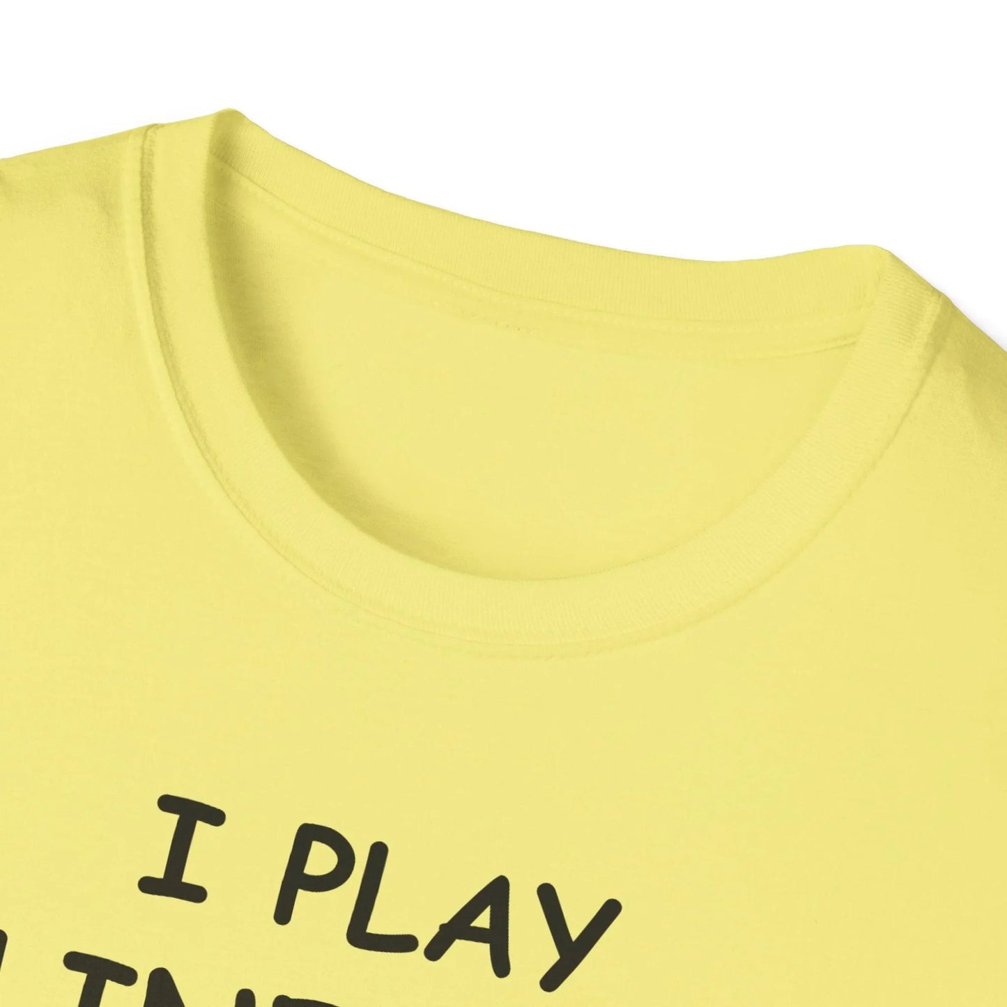 Close-up of the black unisex softstyle T-shirt's ribbed crew neckline and smooth fabric texture from a slight overhead angle.