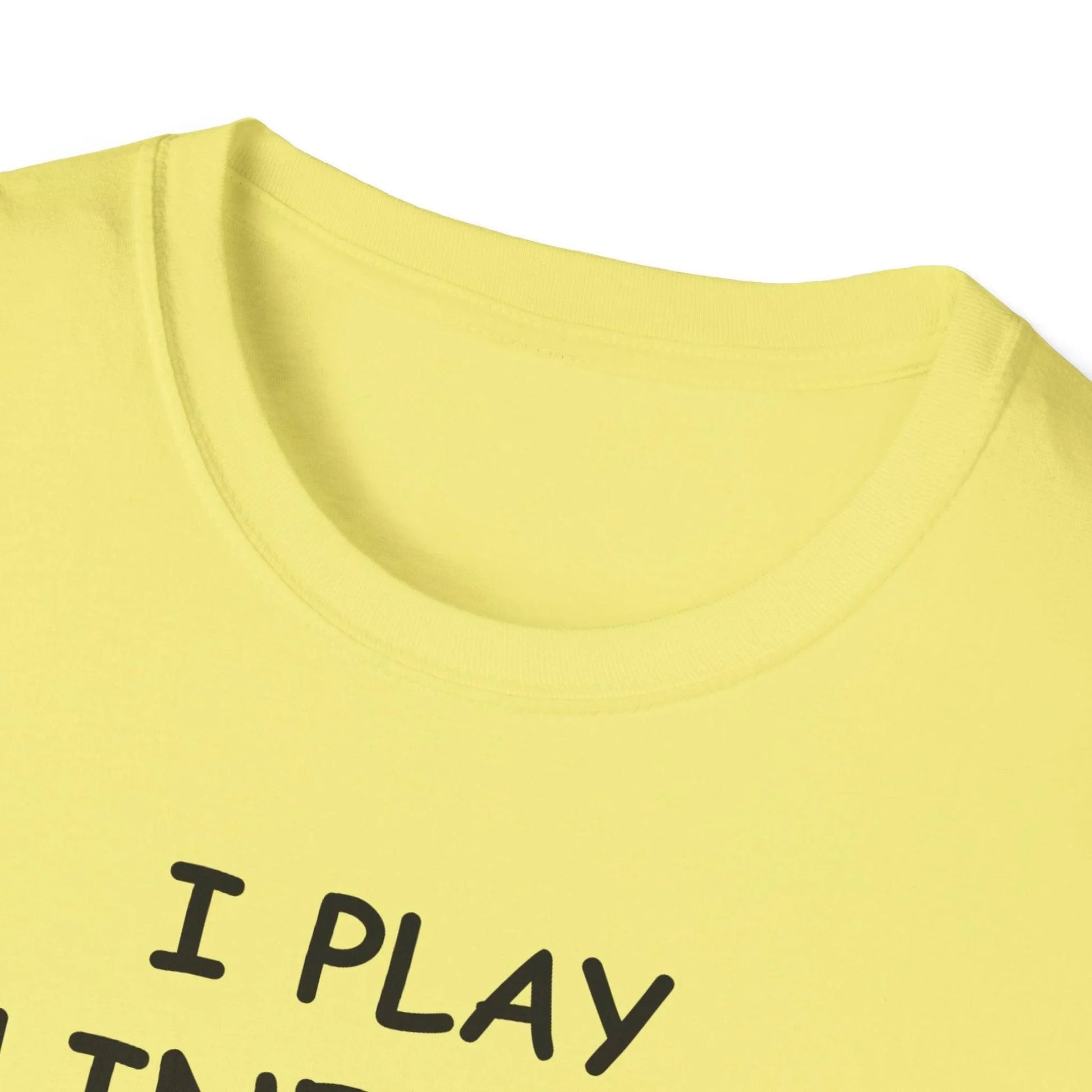 Close-up of the black unisex softstyle T-shirt's ribbed crew neckline and smooth fabric texture from a slight overhead angle.