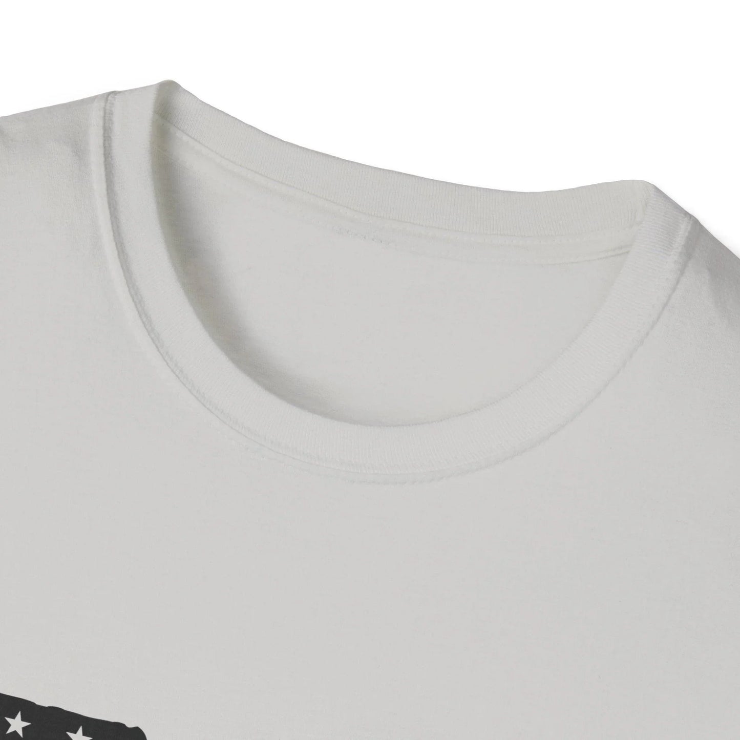 Close-up of the black-and-white American flag graphic on the soft cotton fabric, highlighting the detailed stars and stripes