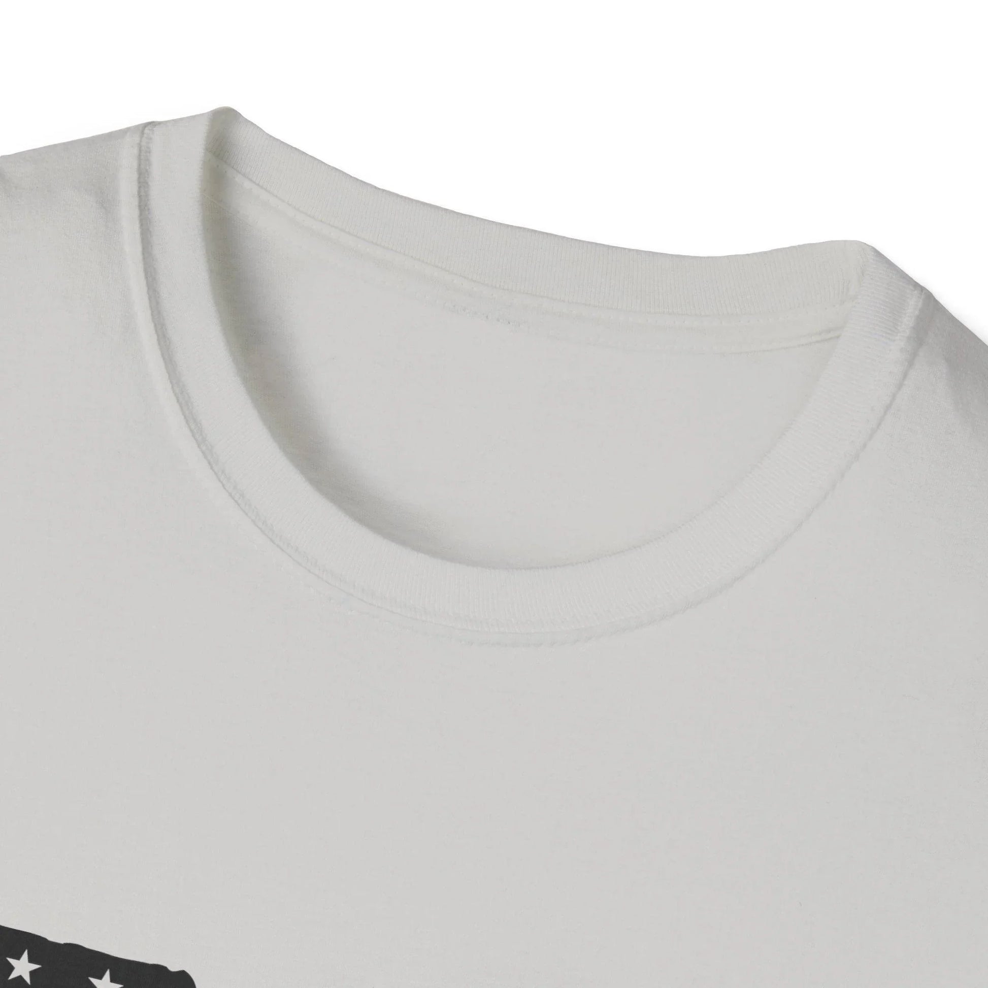 Close-up of the black-and-white American flag graphic on the soft cotton fabric, highlighting the detailed stars and stripes