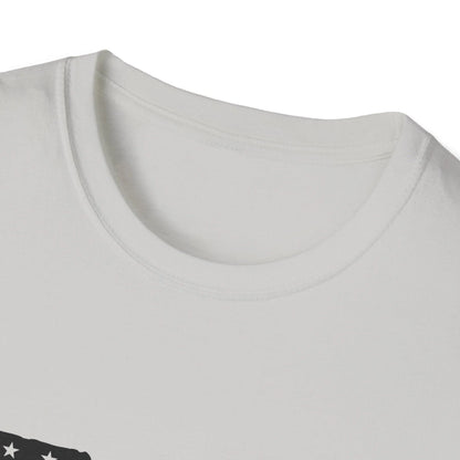 Close-up of the black-and-white American flag graphic on the soft cotton fabric, highlighting the detailed stars and stripes