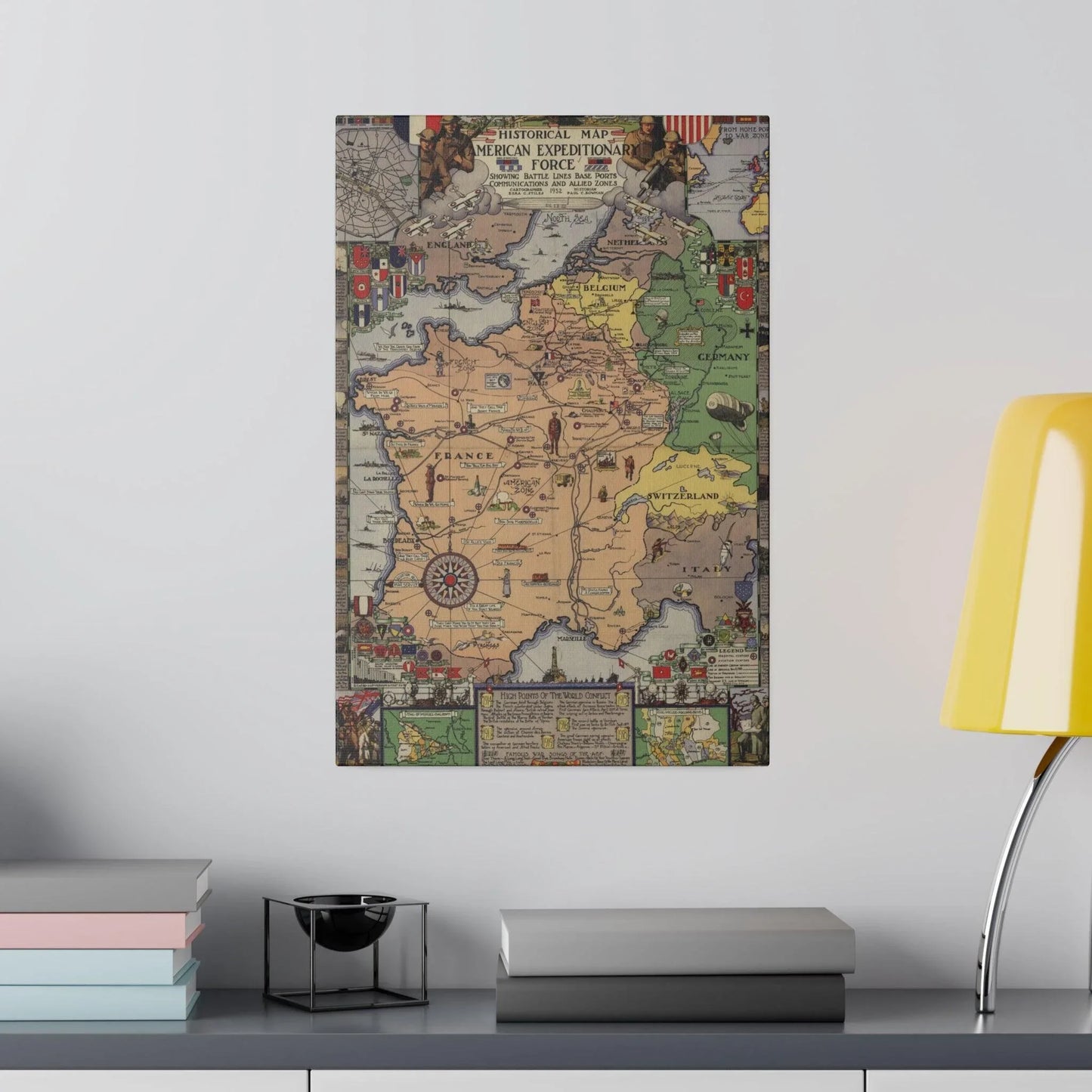 Close-up of rugged canvas texture with worn edges and faded print highlighting battle-worn detail of WW1 American