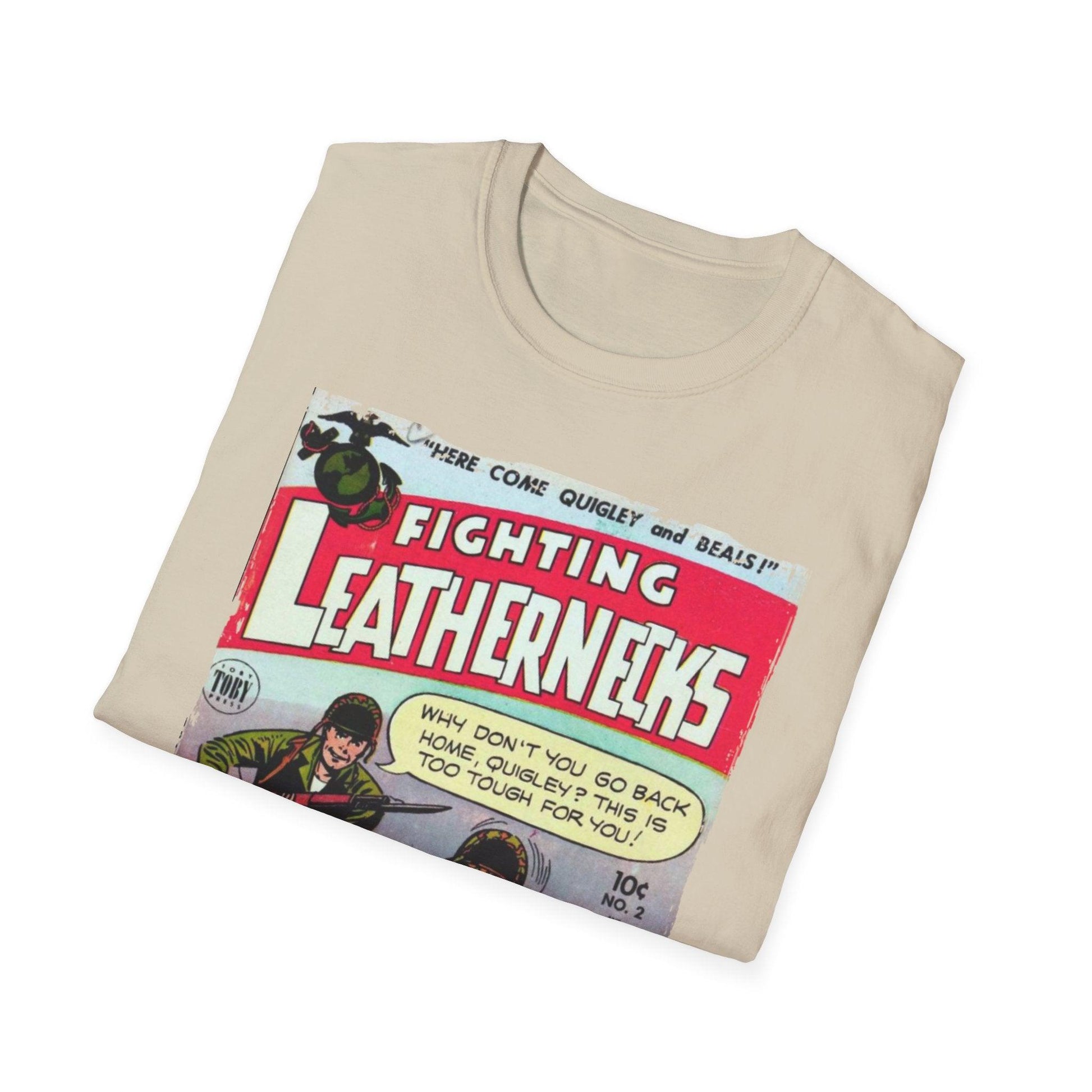 Close-up of the unisex softstyle T-shirt's fabric texture and vibrant navy color, highlighting the smooth, slim fit neckline