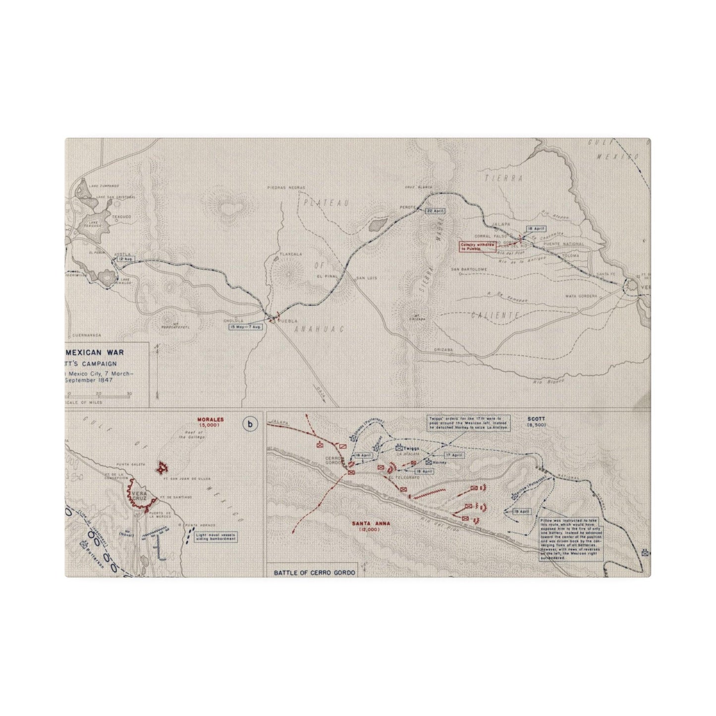 Close-up of textured canvas surface highlighting vintage-style finish and subtle color variations from the Mexican War