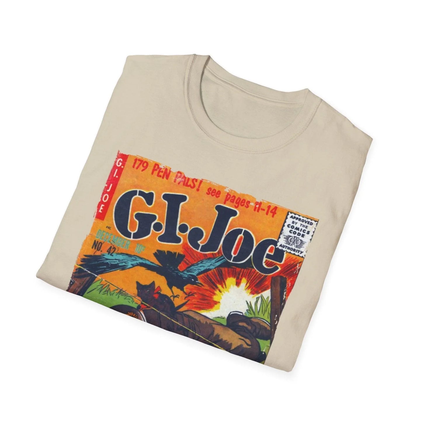 Close-up of the G.I. Joe No.42 T-shirt fabric showing soft cotton blend texture and subtle heather pattern from the rear