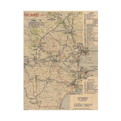 Printify canvas print of Area K, Administrative Map of Operation Overlord, South Western Zone, April 1944, matte finish