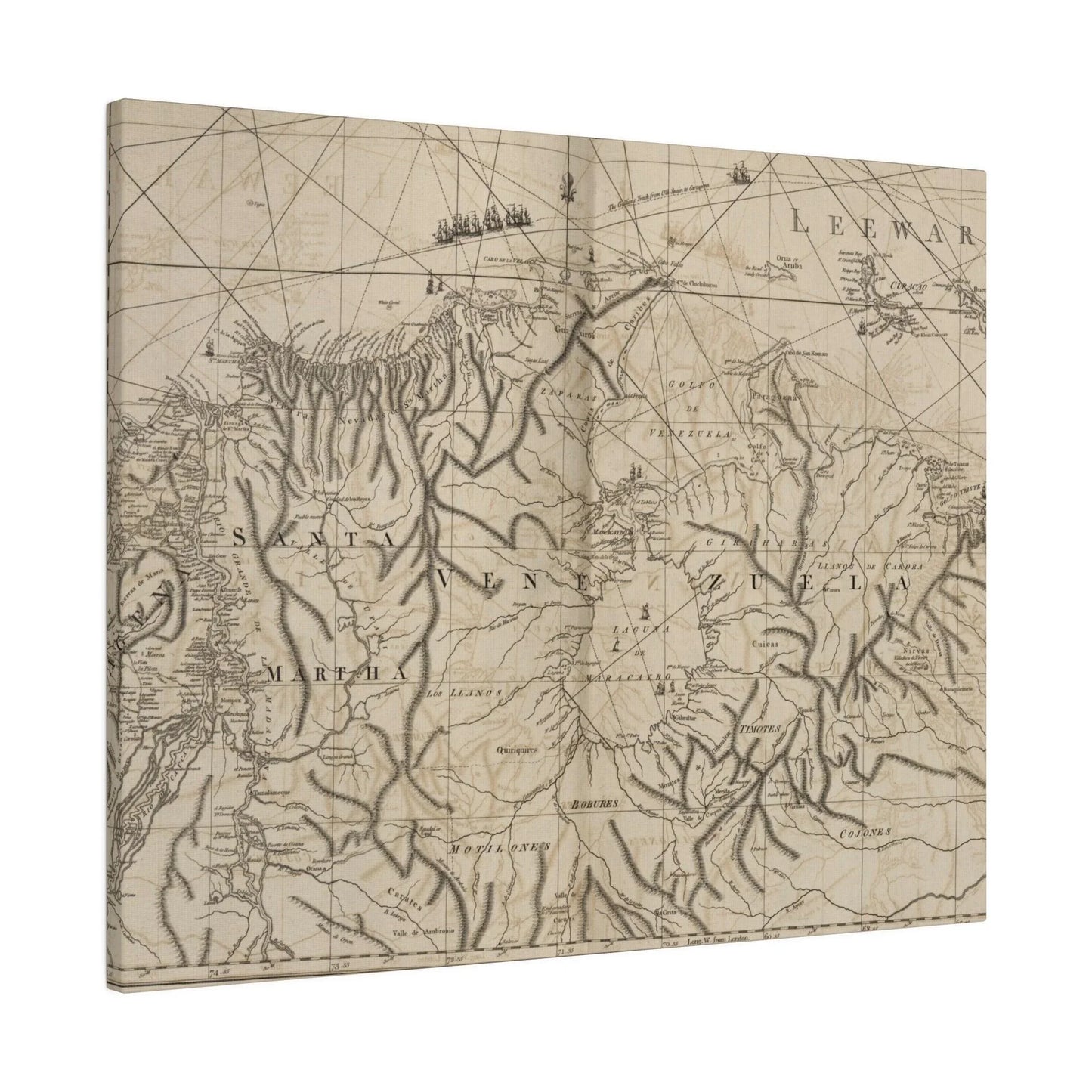 Close-up of vibrant coastal map detail highlighting turquoise waters and intricate shoreline textures from Tierra Firme