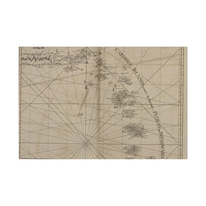 Close-up of vibrant Caribbean map detailing colorful island labels and textured canvas surface finish