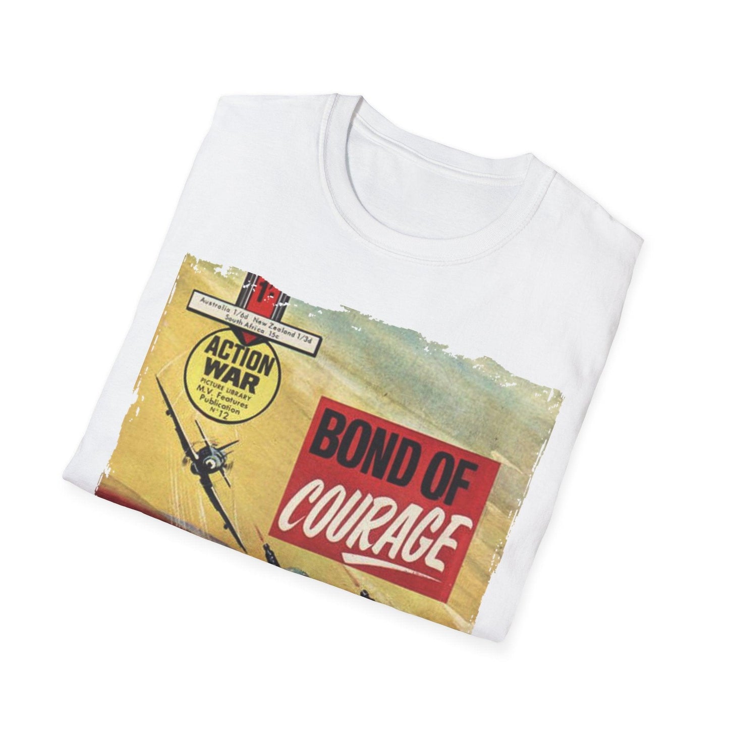 Close-up of the unisex softstyle T-shirt's collar and shoulder seam highlighting smooth stitching and relaxed fit in