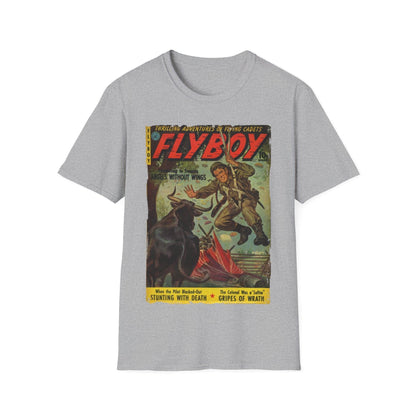 Softblue Flyboy No.1 unisex T-shirt laid flat, showcasing the crew neckline, relaxed fit, and smooth cotton fabric texture.