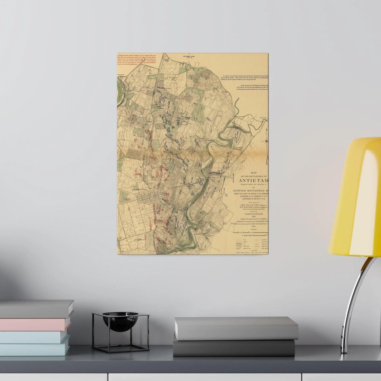 Close-up of detailed canvas texture and painted brushstrokes illustrating battlefield terrain at a diagonal angle