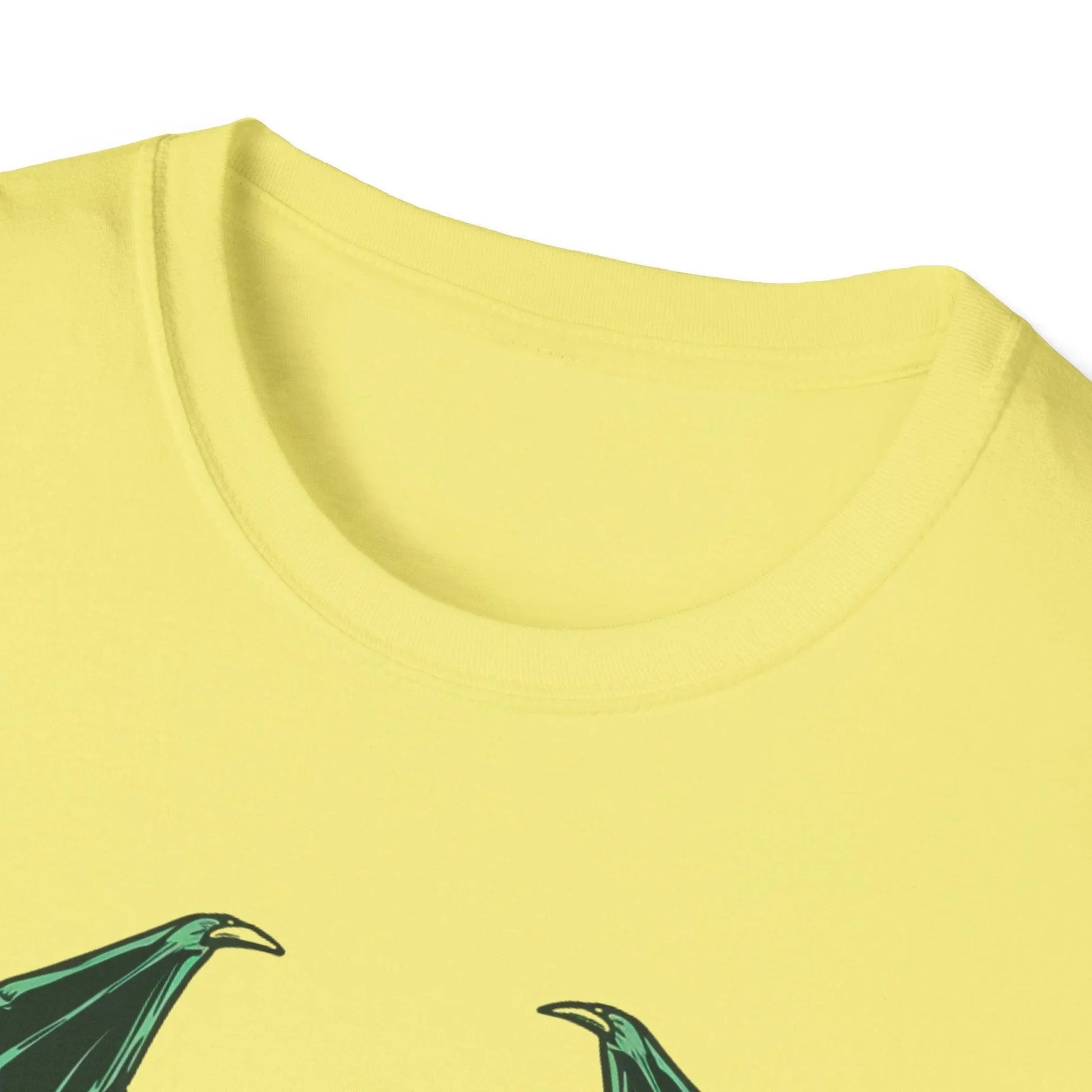 Close-up of the Cthulhu graphic design on the chest, highlighting intricate linework and vibrant ink on soft