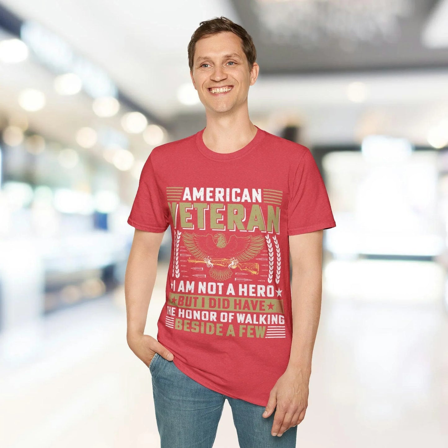 Close-up of the soft cotton fabric texture and relaxed fit of the unisex I AM NOT A HERO T-shirt in charcoal gray