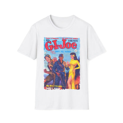 Close-up of the G.I. Joe No.16 softstyle T-shirt’s neckline displaying reinforced stitching and smooth cotton blend fabric