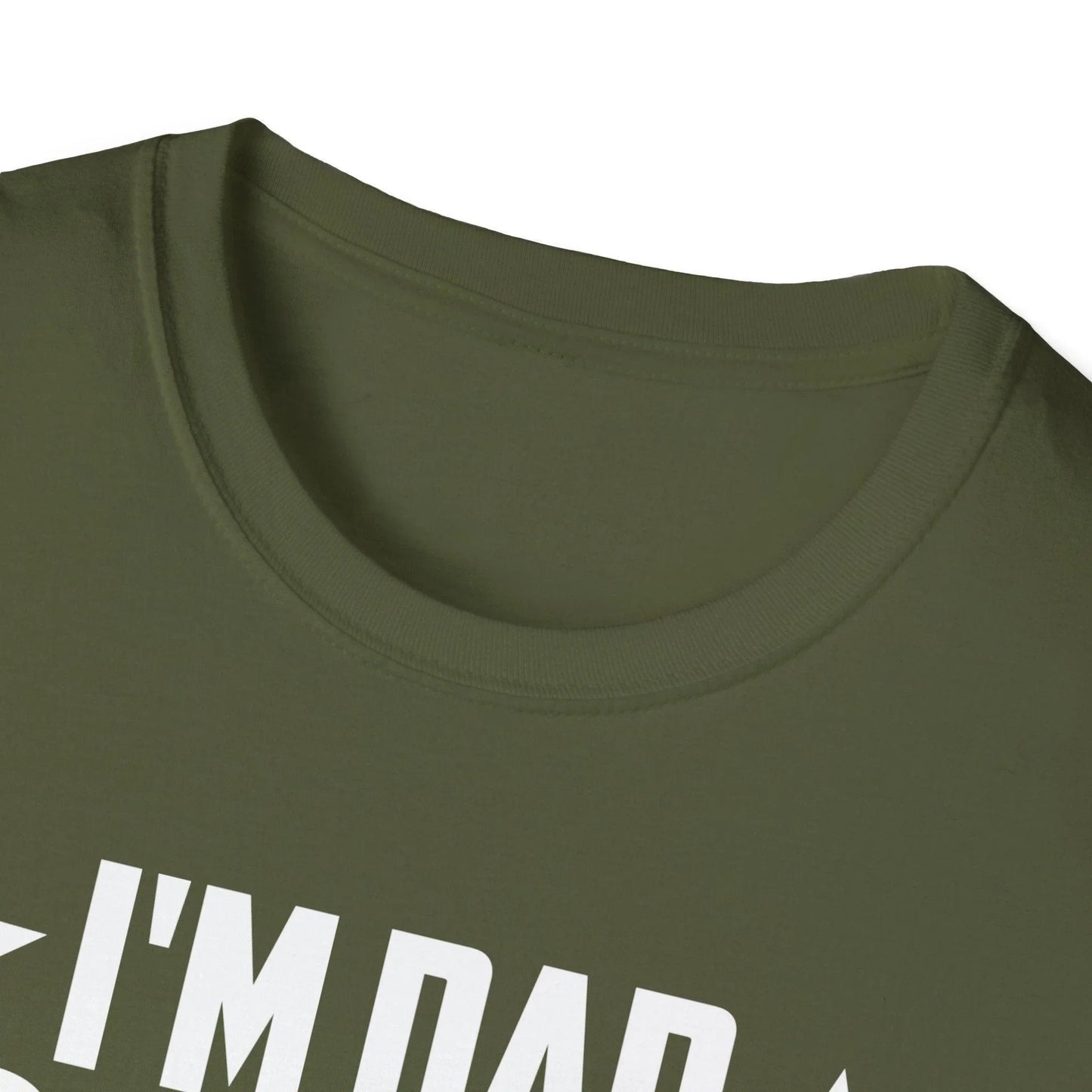 Close-up of relaxed fit, heather navy fabric displaying subtle texture and bold "Dad Grandpa Veteran" text on chest print