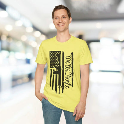 Close-up of distressed black and white American flag pattern on soft cotton fabric, highlighting vintage texture and frayed