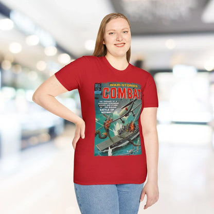 Front neckline detail showcasing the soft, relaxed fit and smooth cotton fabric of the Combat Dec 1963 unisex T-shirt in