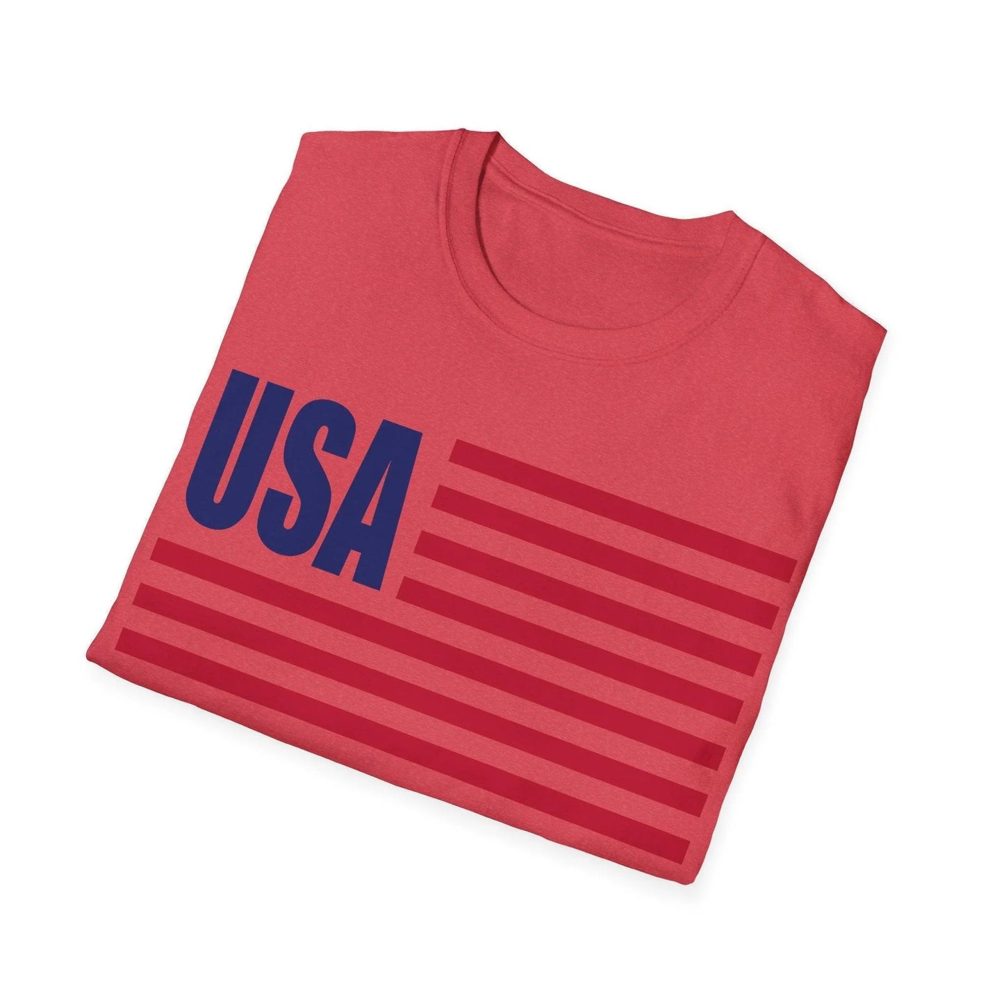 Close-up of the American flag graphic on the relaxed fit, soft yellow fabric T-shirt showing vibrant colors and detailed