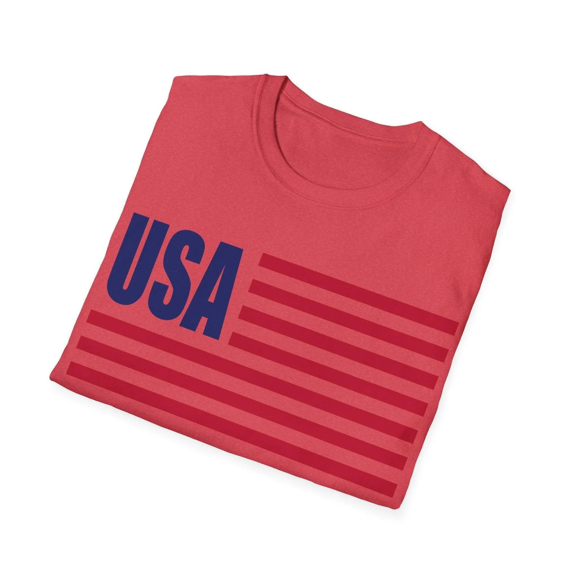 Close-up of the American flag graphic on the relaxed fit, soft yellow fabric T-shirt showing vibrant colors and detailed