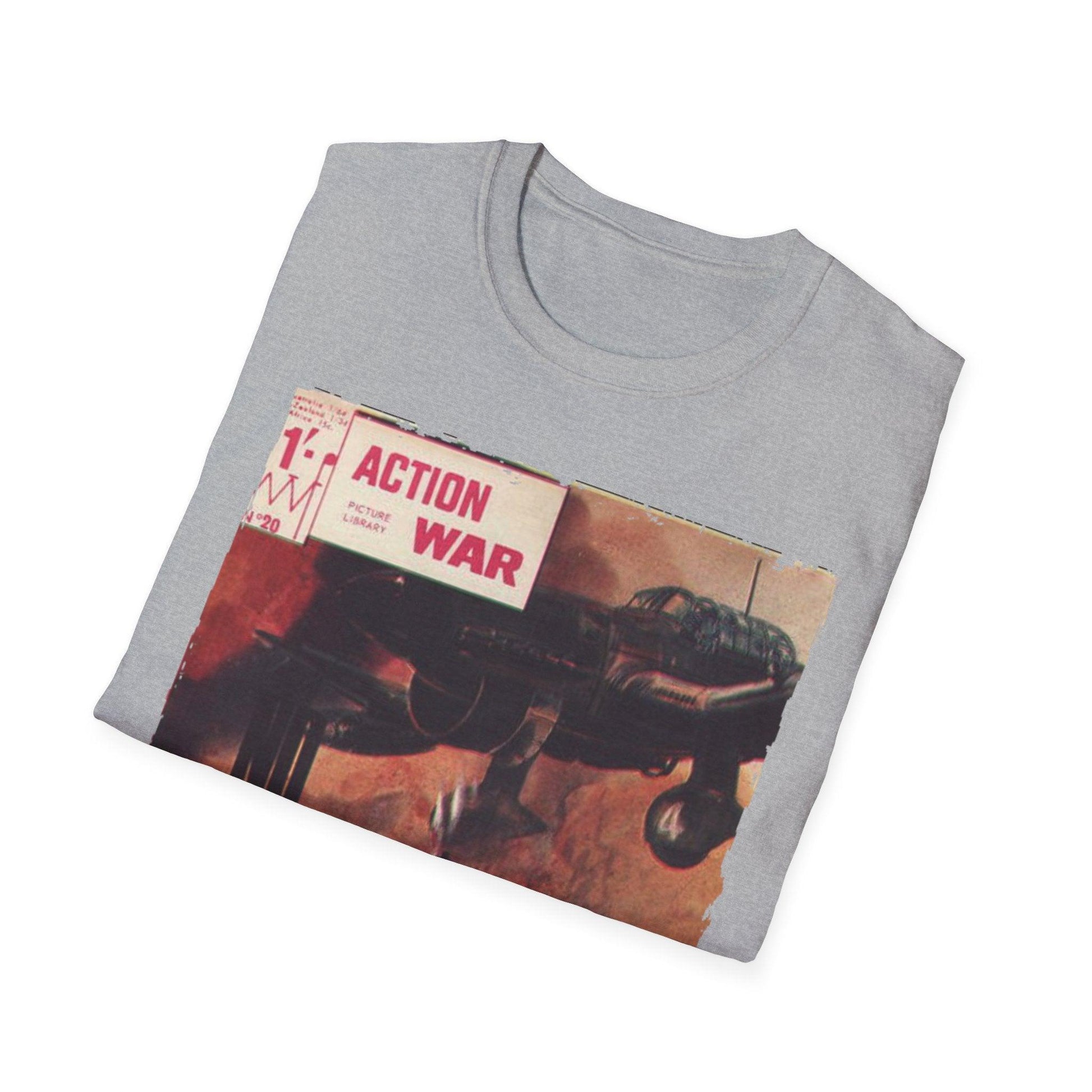 Close-up of the unisex T-shirt’s vibrant red fabric with visible softcotton texture and reinforced crew neckline stitching.