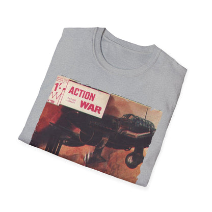 Close-up of the unisex T-shirt’s vibrant red fabric with visible softcotton texture and reinforced crew neckline stitching.